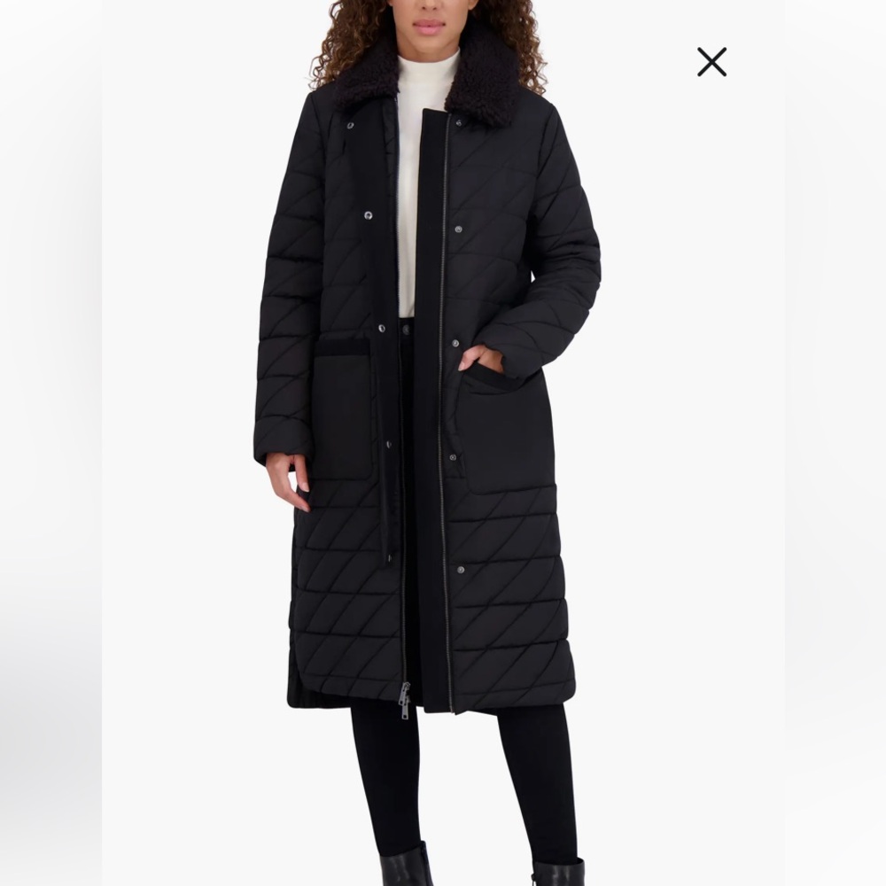 NWT- Andrew Marc Maxine Quilted Coat with Faux Shearling Collar X-small
